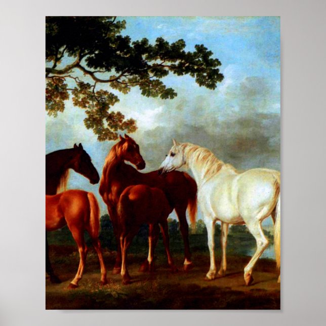 Mares in a River Ligcape by George Stubbs Poster (Framsidan)