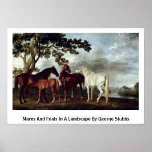 Mares och föl i en landskap av George Stubbs Poster
