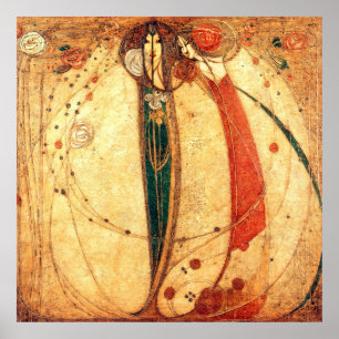 Margaret Macdonald vit rosröd ros Poster