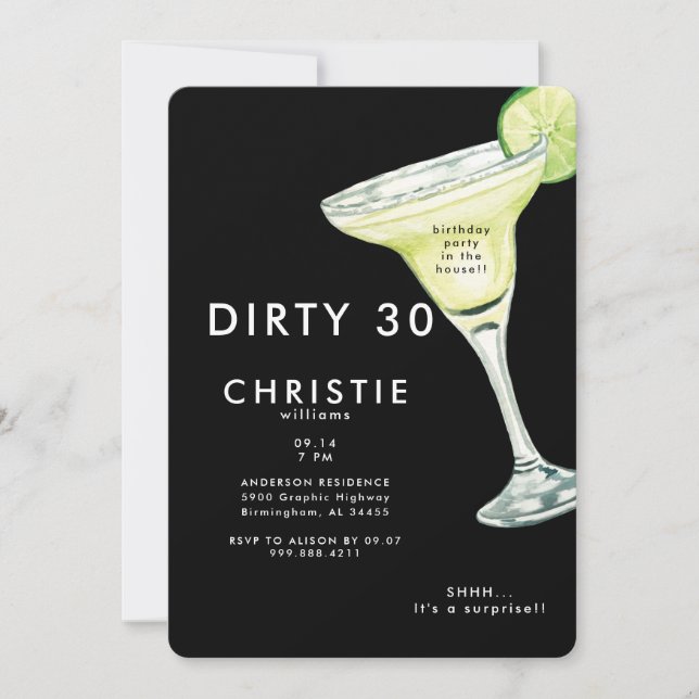 Margarita 30:e överraskningen Black Födelsedagsfes Inbjudningar (Framsida)