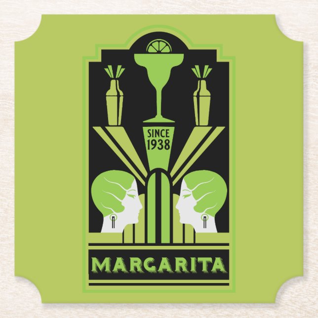 Margarita Art Deco Cocktail Underlägg Papper (Framsida)
