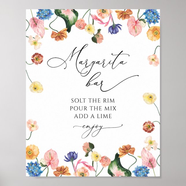 Margarita bar blommig bröllopsdusch affisch (Framsidan)