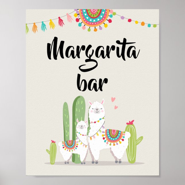 Margarita Bar Fiesta Llama Baby Shower Bordskylt Poster (Framsidan)