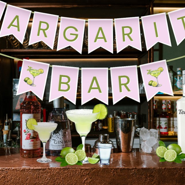 Margarita Bar Rosa Vimplar (Pink and Green Margarita Bar Cocktail Bunting
)