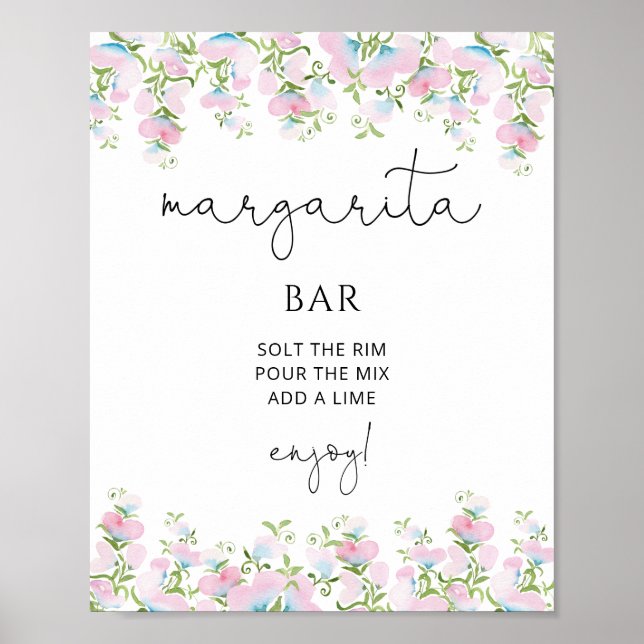 Margarita Bar Rosenskära Blommig Bröllopsfest Poster (Framsidan)