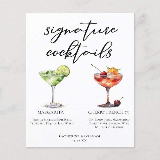 Margarita Cherry Fransk 75 Bröllop Cocktails Menu (Framsida)