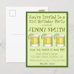 Margarita Cocktail 21:a födelsedagen Bachelorette Inbjudan Vykort