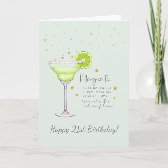 Margarita Cocktail 21:a Grattis på födelsedagen-ko Kort (Framsida)
