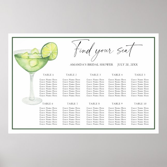 Margarita Cocktail Bröllopsplatskarta Poster (Framsidan)