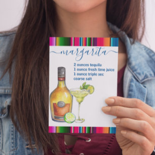 Margarita Cocktail Recipe Watercolor Vykort