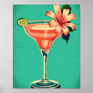 Margarita coctail, retro, mjuk postel färg. poster