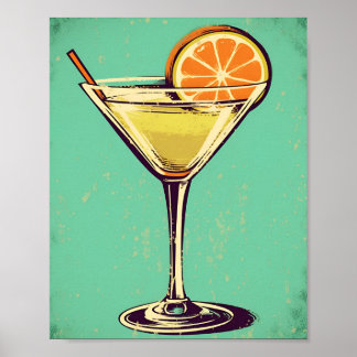 Margarita coctail, retro, mjuk postel färg. poster