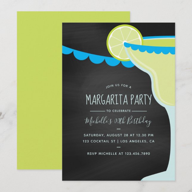 Margarita Födelsedagscocktailparty Tavla Inbjudningar (Fram/baksida)