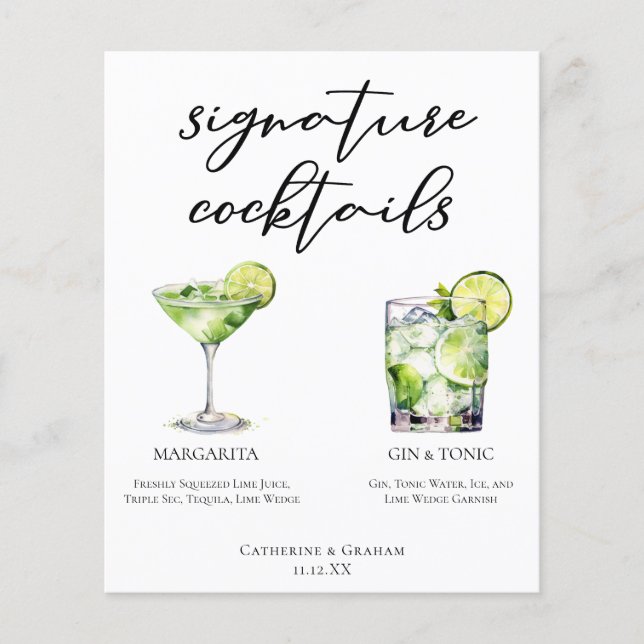 Margarita Gin & Tonic Namnteckning Cocktails Menu (Framsida)