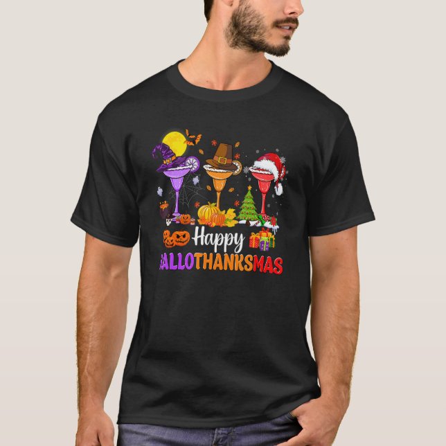 Margarita Glass Witch Santa Hat Fall Lycklig Hallo T Shirt (Framsida)