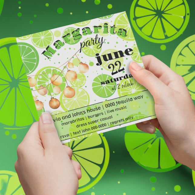 Margarita House Summer Party Anpassade Inbjudningar (Limes and green citrus customizable margarita party happy hour house party invitation. )