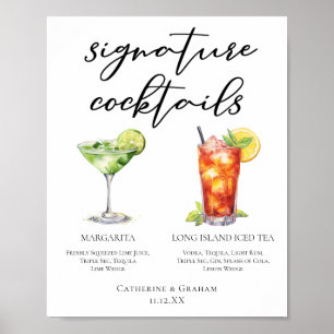 Margarita Long Island Tea Namnteckning Cocktails M Poster
