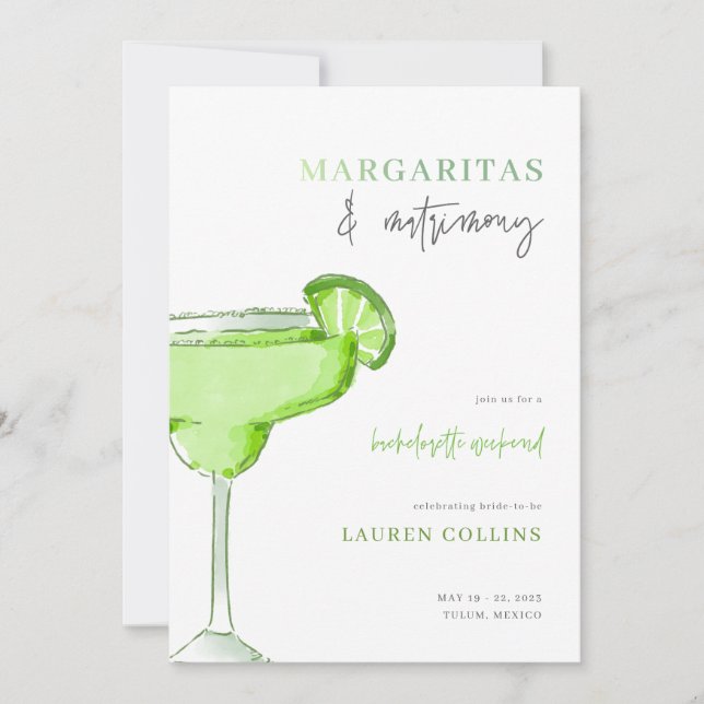 Margarita Margs och Matrimony Bachelorette Inbjuda Inbjudningar (Framsida)