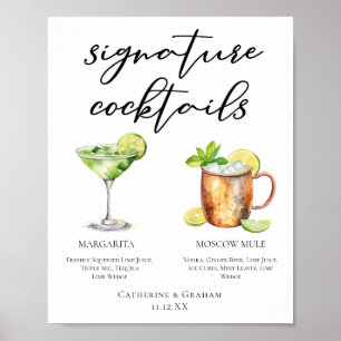 Margarita Moskle Mule Namnteckning Cocktails Menu Poster
