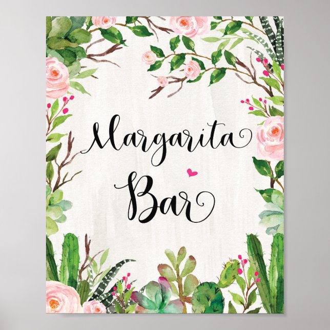 Margarita Pub Sign Fiesta Cactus Shower Drink-teck Poster (Framsidan)