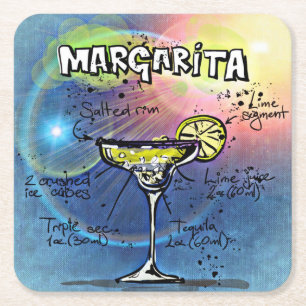 Margarita Recipe Blue Pub Underlägg Papper Kvadrat