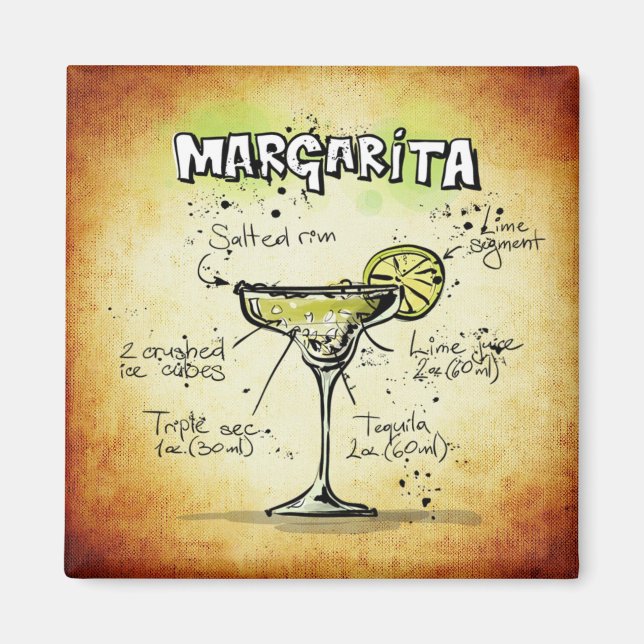 Margarita Recipe Guld Pub Magnet (Framsidan)