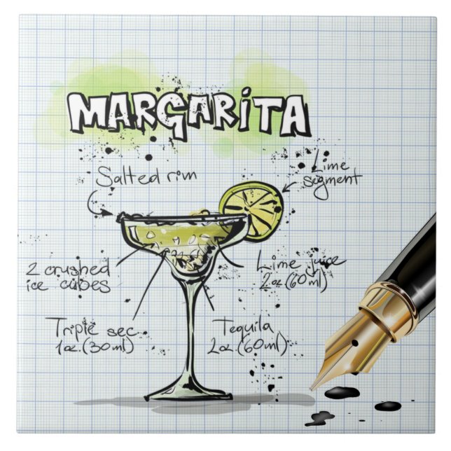 Margarita Recipe Teckning Pub Kakelplatta (Framsidan)