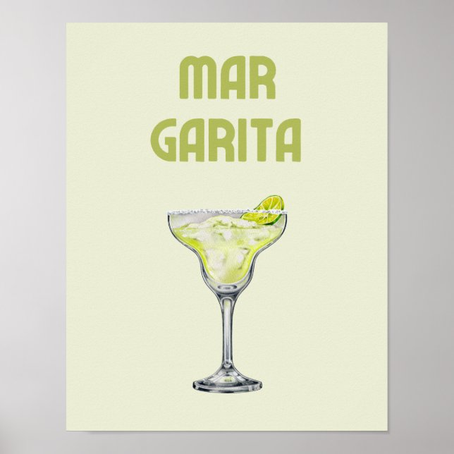Margarita Retro Lime Green Cocktail Poster (Framsidan)
