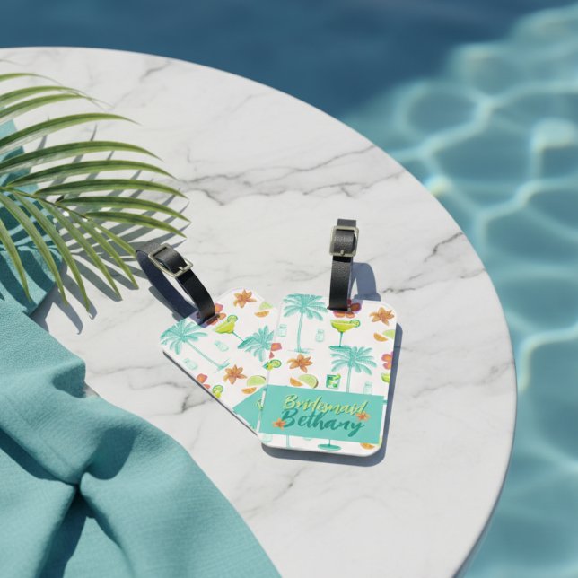 Margarita Slöja Tropisk Möhippa Bagagebricka (Margarita Veil Bachelorette Party Illustrated Luggage Tag)