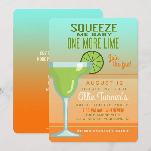 Margarita | Squeeze Me Baby | Bachelorette Inbjudningar (Fram/baksida)