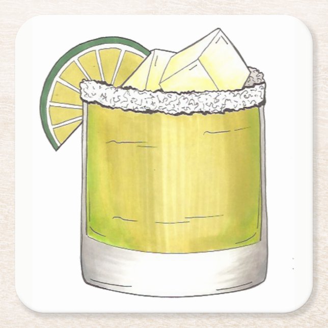 Margarita Summer Cocktail Mixed Drink Lime Green Underlägg Papper Kvadrat (Framsidan)