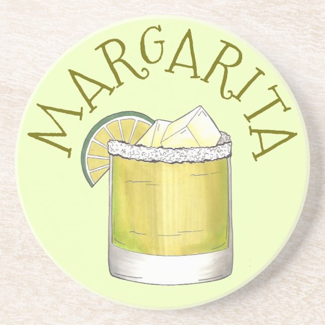 Margarita Tequila Cocktail Mixed Drink Lime Green Underlägg Sandsten (Framsidan)