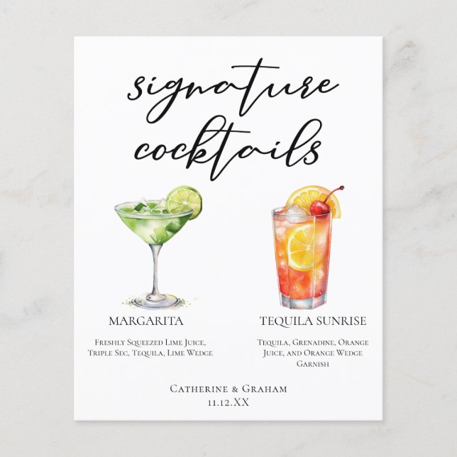 Margarita Tequila Sunrise Bröllop Cocktails Menu (Framsida)