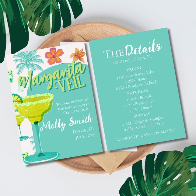 Margarita Veil Bachelorette Party Itinerary Inbjudningar (Spice up the celebration with this Margarita Veil Tropical Fiesta Bachelorette Collection!)