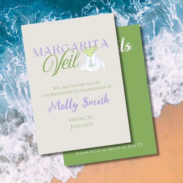 Margarita Veil - Roligt Bachelorette Party Design Inbjudningar (Margarita Veil invite with modern purple font – perfect for engagement or beach bridal celebrations!)