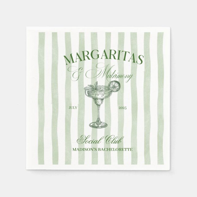 Margaritas and Matrimony Striped Bachelorette Pappersservett (Framsidan)
