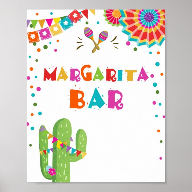 Margaritas Bar Drycker Kaktus Fiesta Bordsskylt Poster (Framsidan)