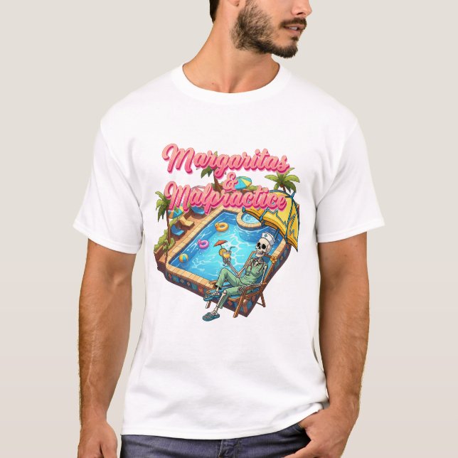Margaritas & Malpractice - Skelett RN sommarpool  T Shirt (Framsida)