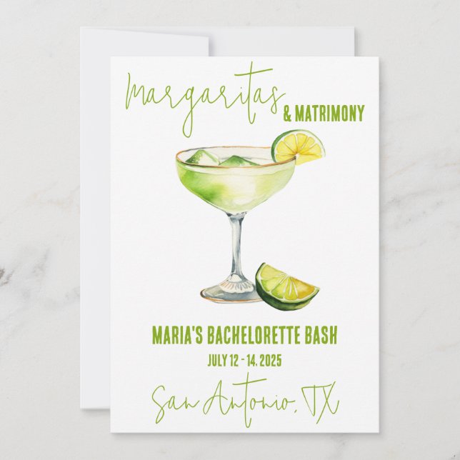 Margaritas & Matrimony Bachelorette Helg Party Inbjudningar (Framsida)