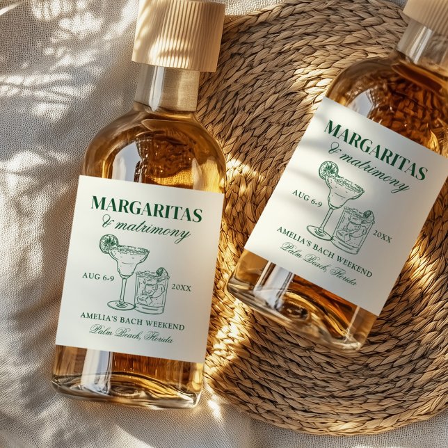 Margaritas & Matrimony Bachelorette Helg Spritflaskor Etikett (Skapare uppladdad)