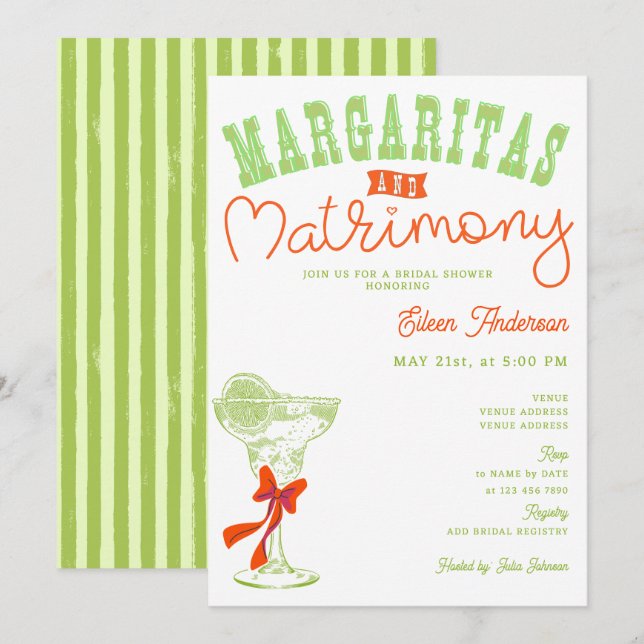 Margaritas & Matrimony Tulum Bachelorette Party Inbjudningar (Fram/baksida)
