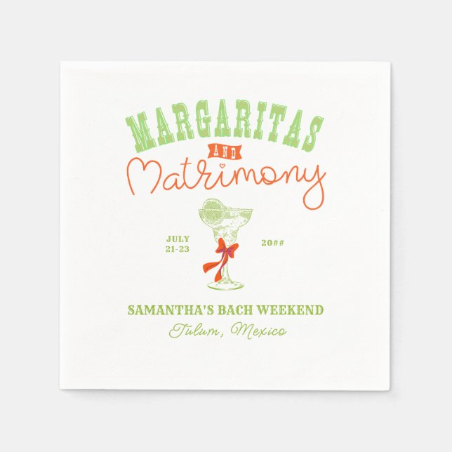 Margaritas & Matrimony Tulum Bachelorette Party Pappersservett (Framsidan)