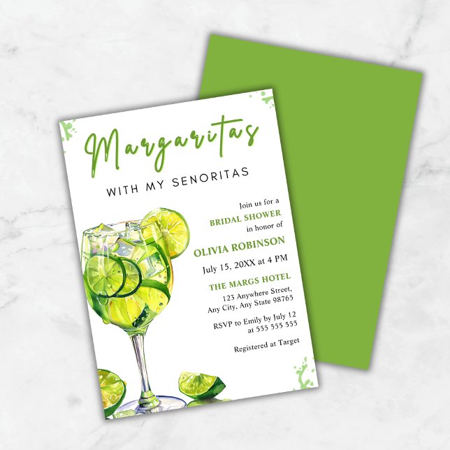 Margaritas med min Möhippa Senoritas Fiesta Inbjudningar (Margaritas with my Senoritas Fiesta Bridal Shower Invitation )