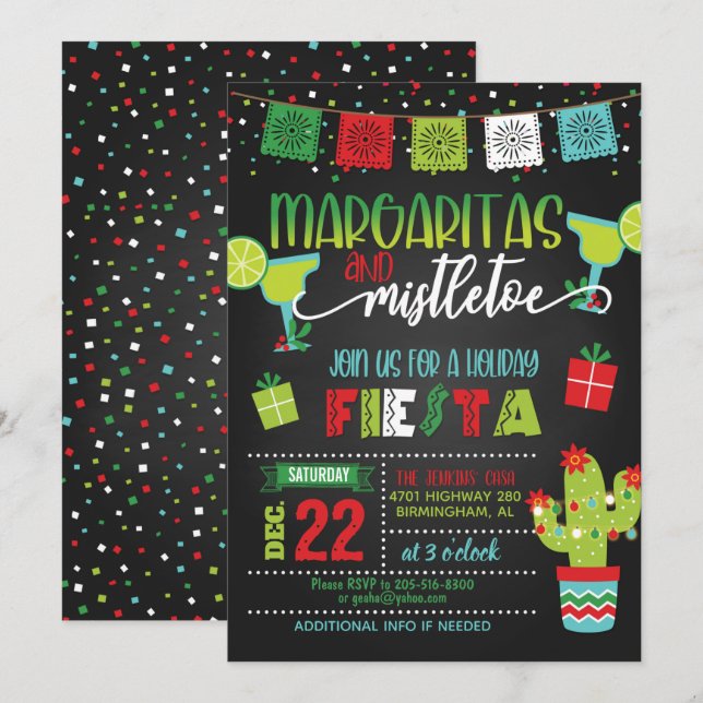 Margaritas & Mistletoe-inbjudan till Julfest Inbjudningar (Fram/baksida)