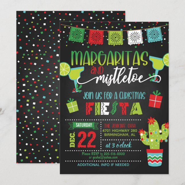 Margaritas & Mistletoe-inbjudan till julfest Inbjudningar (Fram/baksida)