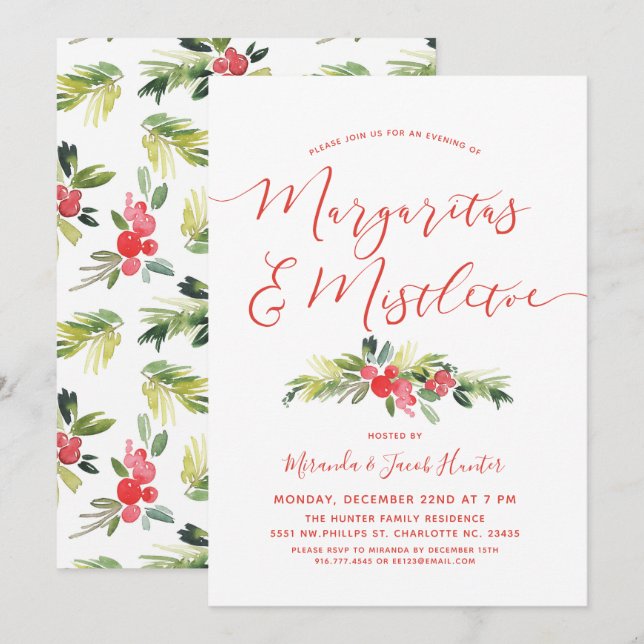 Margaritas & Mistletoe | Jul Party Inbjudningar (Fram/baksida)