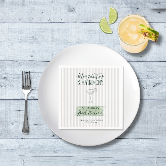 Margaritas och Matrimony Party Cocktail Napkins Pappersservett (Margaritas & Matrimony custom cocktail napkin | Custom bachelorette dinner decor for beach bride)