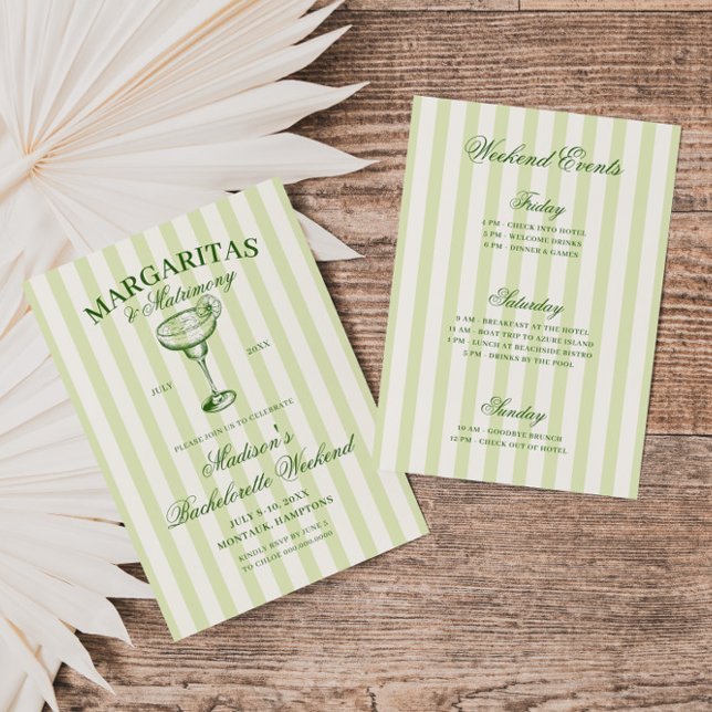 Margaritas och Matrimony Stripe Bachelorette Inbjudningar (Skapare uppladdad)