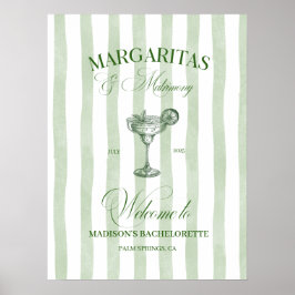 Margaritas och Matrimony Stripe Bachelorette Poster