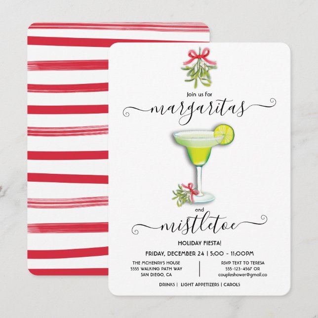Margaritas och Mistletoe jul Party Fiesta Inbjudningar (Fram/baksida)